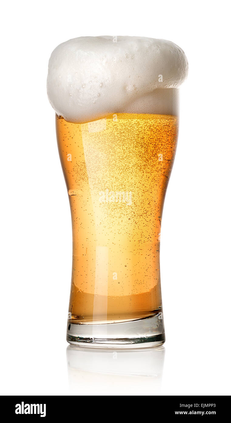 Glas helles Bier isoliert auf weißem Hintergrund Stockfoto