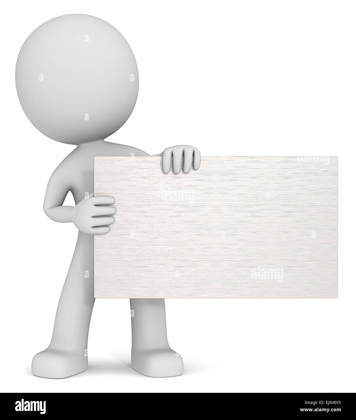 Gebürsteter Stahl Board. Der Dude 3D-Charakter Holdning Board aus gebürstetem Stahl. Kopieren Sie Raum. Stockfoto