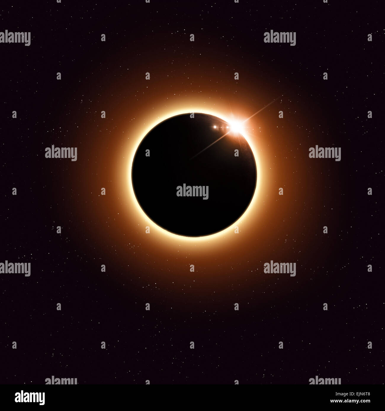 imaginäre Sonnenfinsternis Raum rote Bild mit Sternen und Lichter Stockfoto