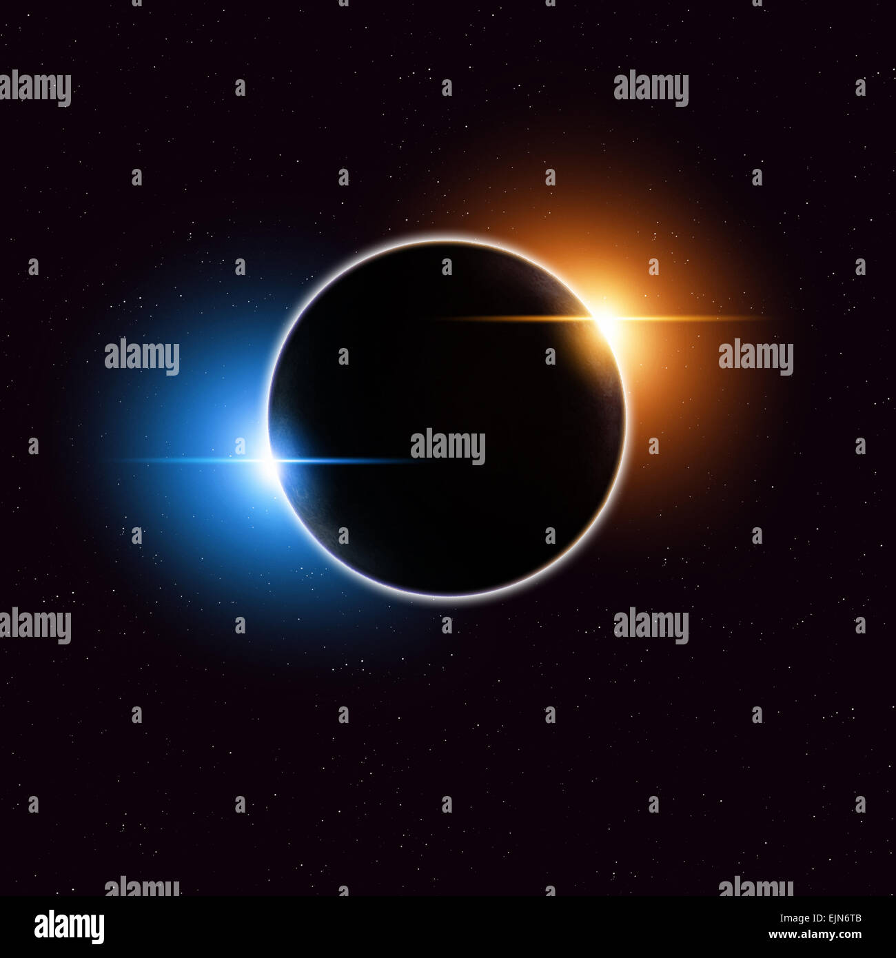imaginäre Sonnenfinsternis Raum rote Bild mit Sternen und Lichter Stockfoto