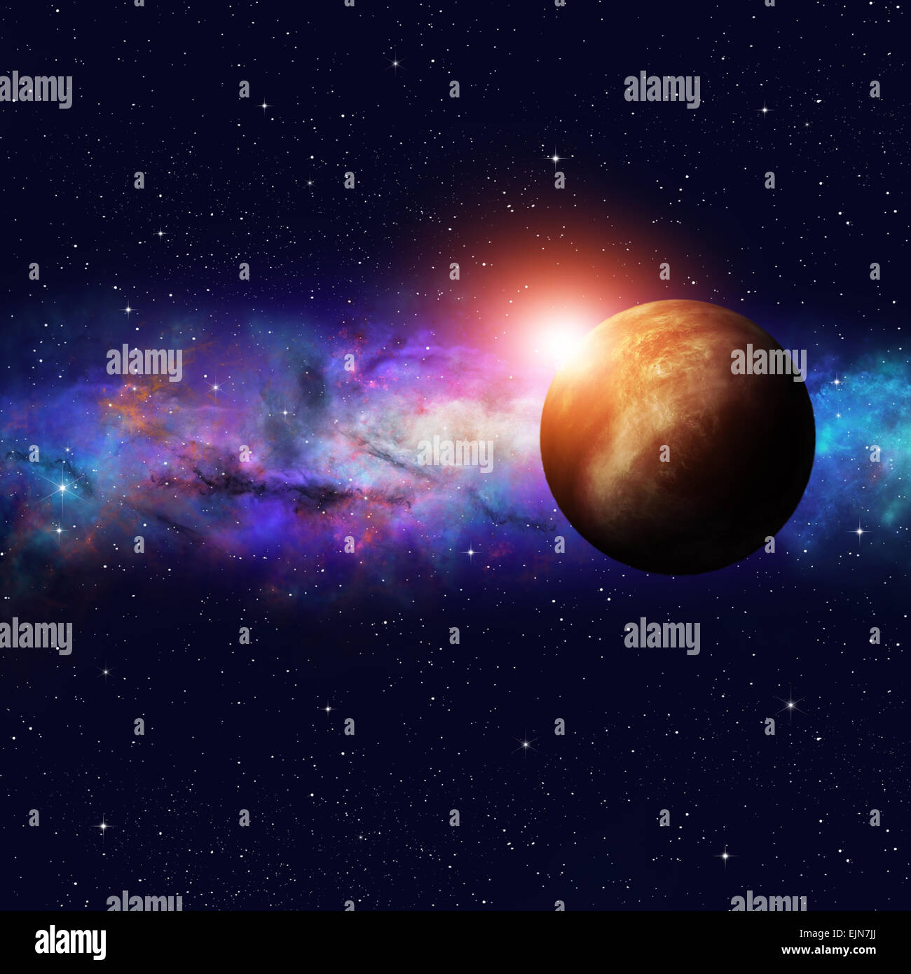 imaginäre Weltraum Sterne Feldbild mit Sternen und Planeten Stockfoto