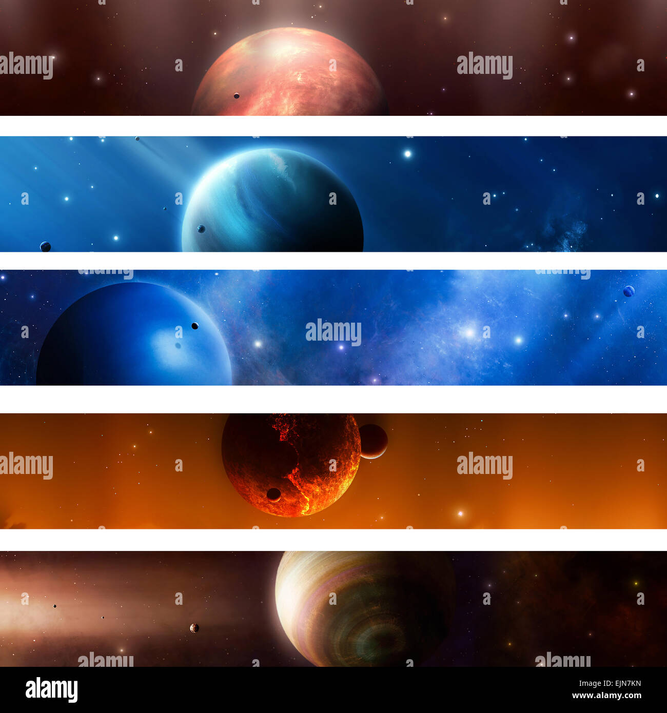 Imaginäre Planeten Monde Sterne Nebel im Raum Stockfoto