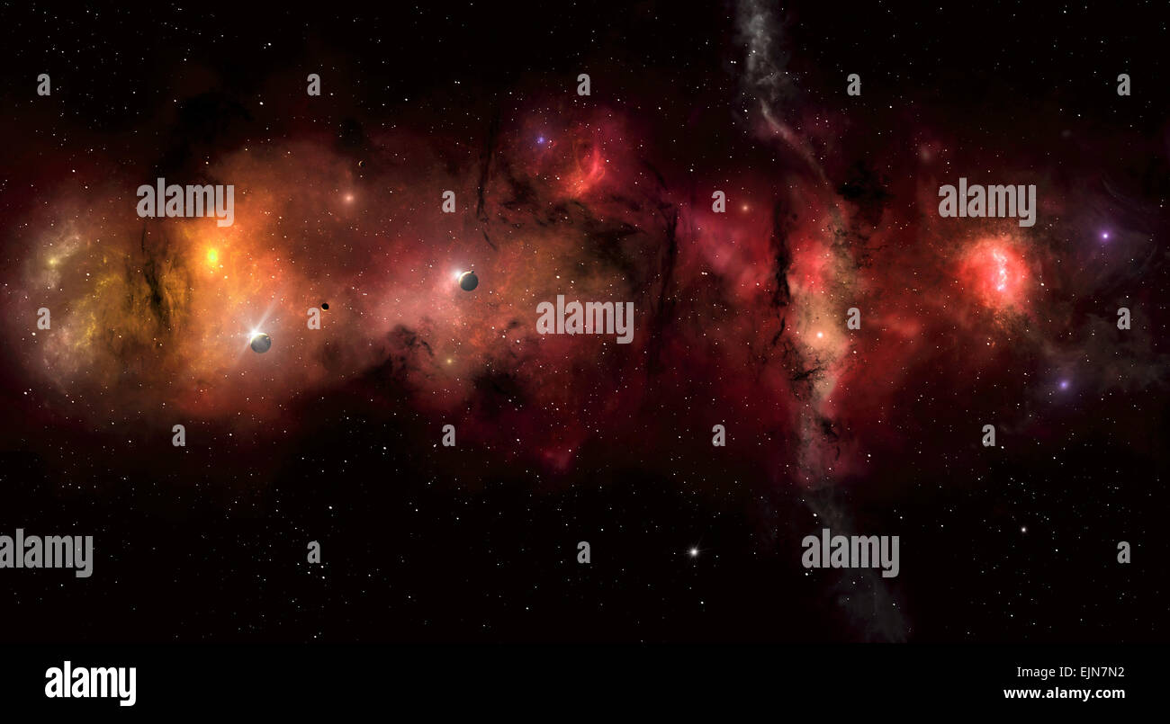imaginäre Weltraum Sterne eingereicht mit Nebel Sterne und Planeten Stockfoto