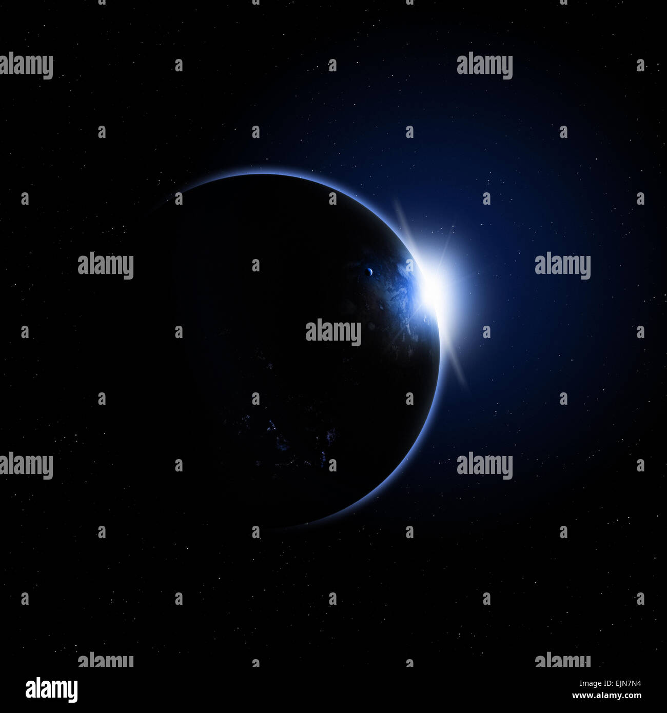 abstrakte imaginären Sonnenfinsternis Weltraum blauen Hintergrund Stockfoto