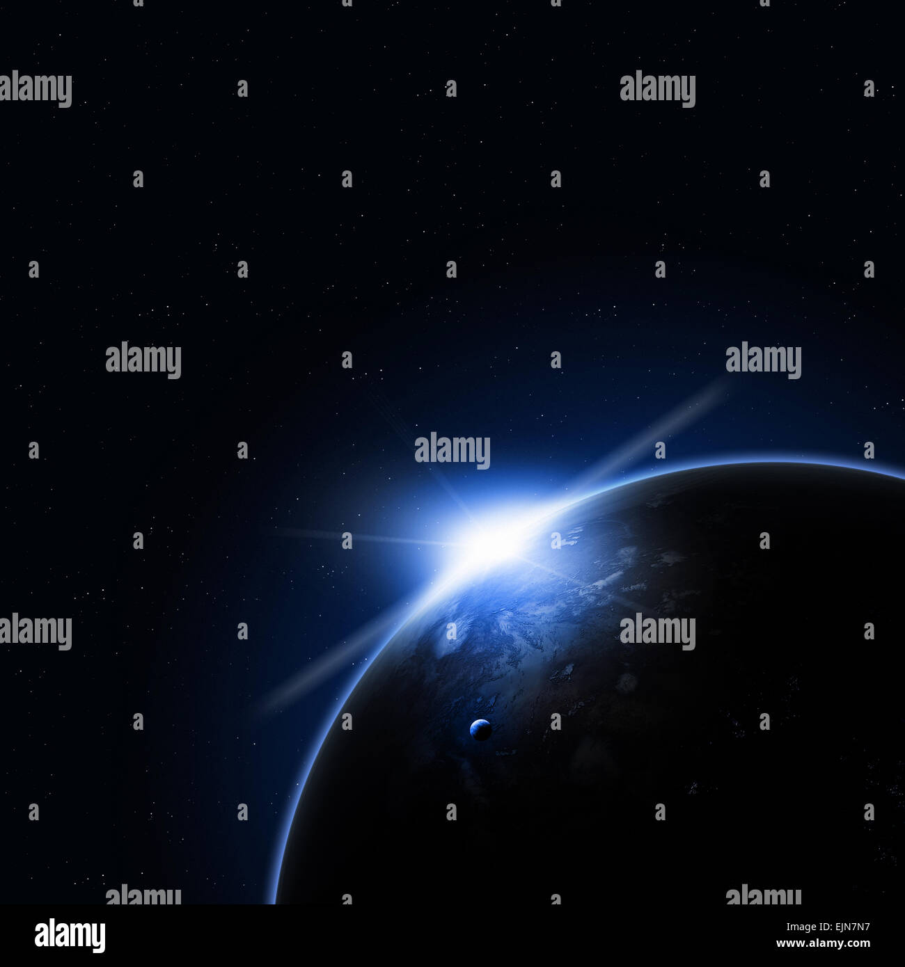 imaginäre Sonnenfinsternis Weltraum blauen Hintergrund Stockfoto