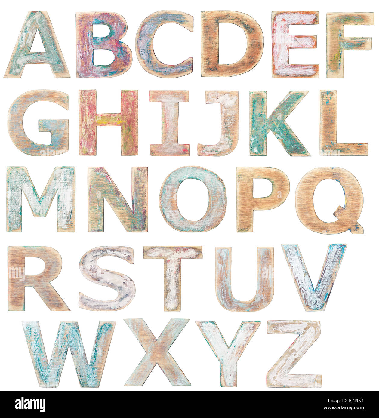 Hölzerne Alphabet Buchstaben isoliert auf weiss Stockfoto