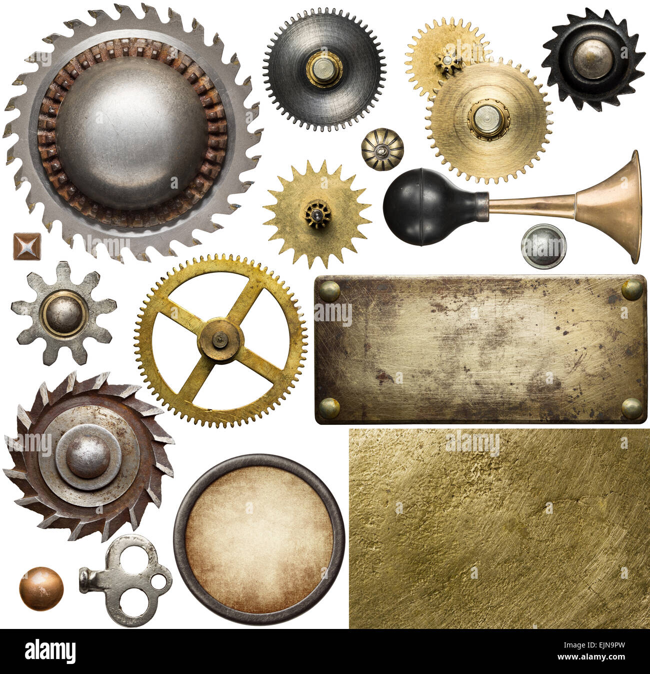 Schrauben Sie Kopf, Zahnräder, Texturen und andere Metall-Details. Stockfoto