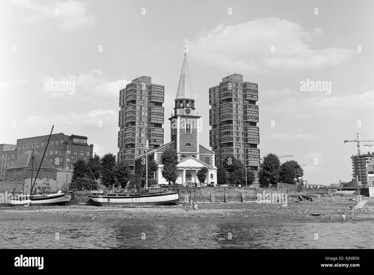 Blick über die Themse in Battersea. 21. August 1971. Stockfoto