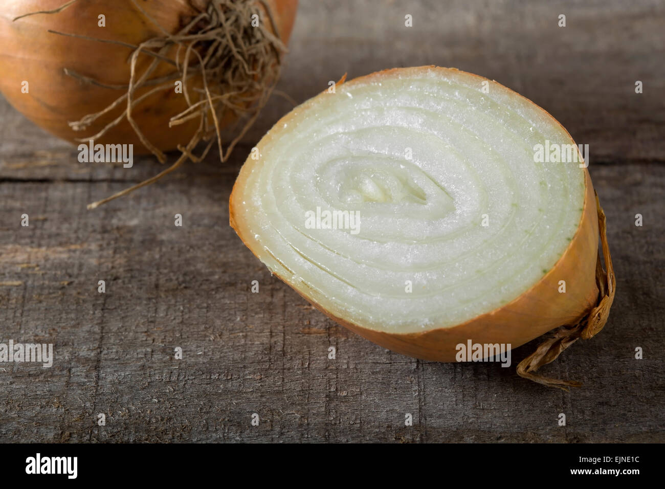 Weiße Zwiebel auf Holz Hintergrund Stockfoto