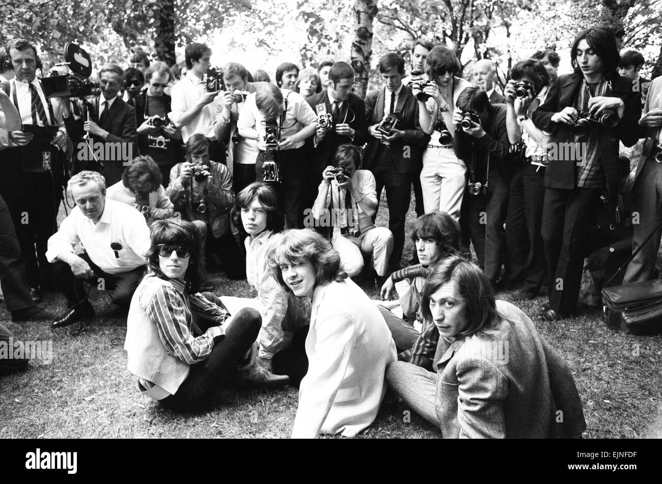 Rolling Stones Photocall Einführung von Mick Taylor, Brian Jones nahm, Platz in der Band im Hyde Park. Keith Richards, Mick Jagger, Mick Taylor, Bill Wyman und Charlie Watts. 13. Juni 1969 Stockfoto