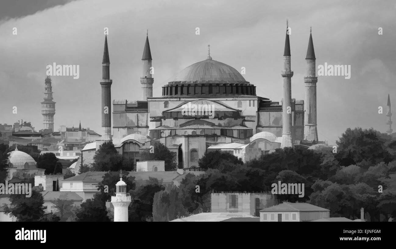 Istanbul, Türkei Hagia Sophia BW Abbildung Stockfoto