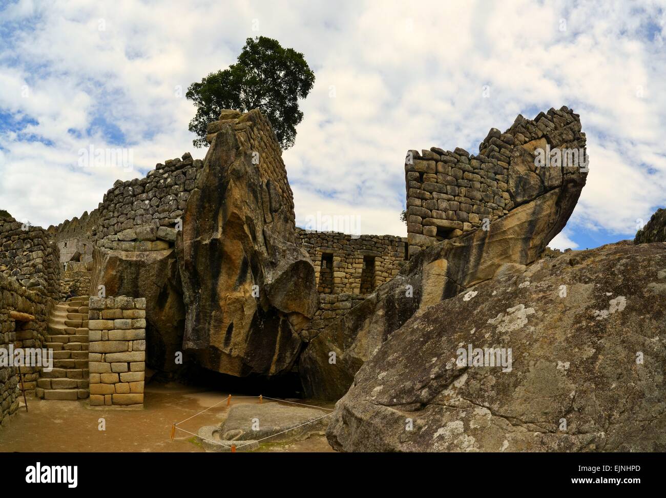 Nahaufnahme des Tempels, Machu Picchu, verloren Inkastadt in den Anden, Peru Stockfoto