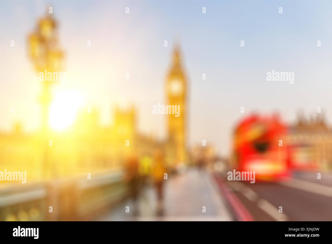 Bokeh von Big Ben und Westminster Bridge, London Stockfoto
