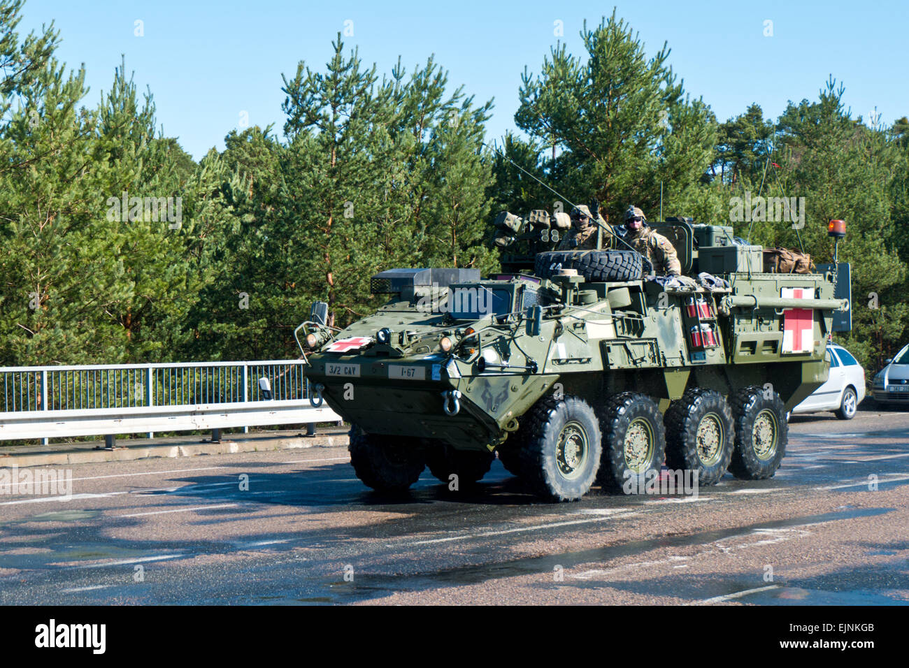 Demonstration der US-Armee 30. März 2015 in der Tschechischen Republik. Schützenpanzer Stryker Stockfoto