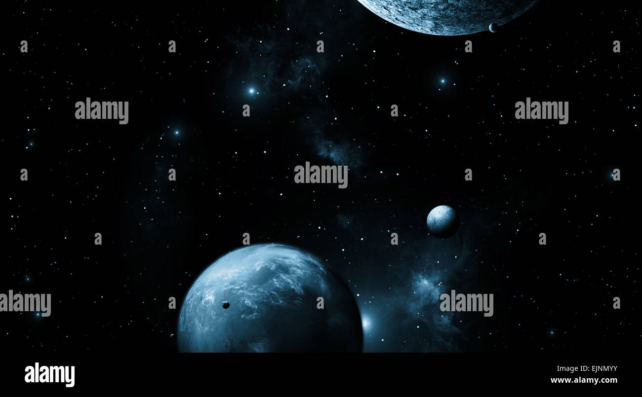 imaginäre Weltraum Bild mit Sternen und Planeten Stockfoto