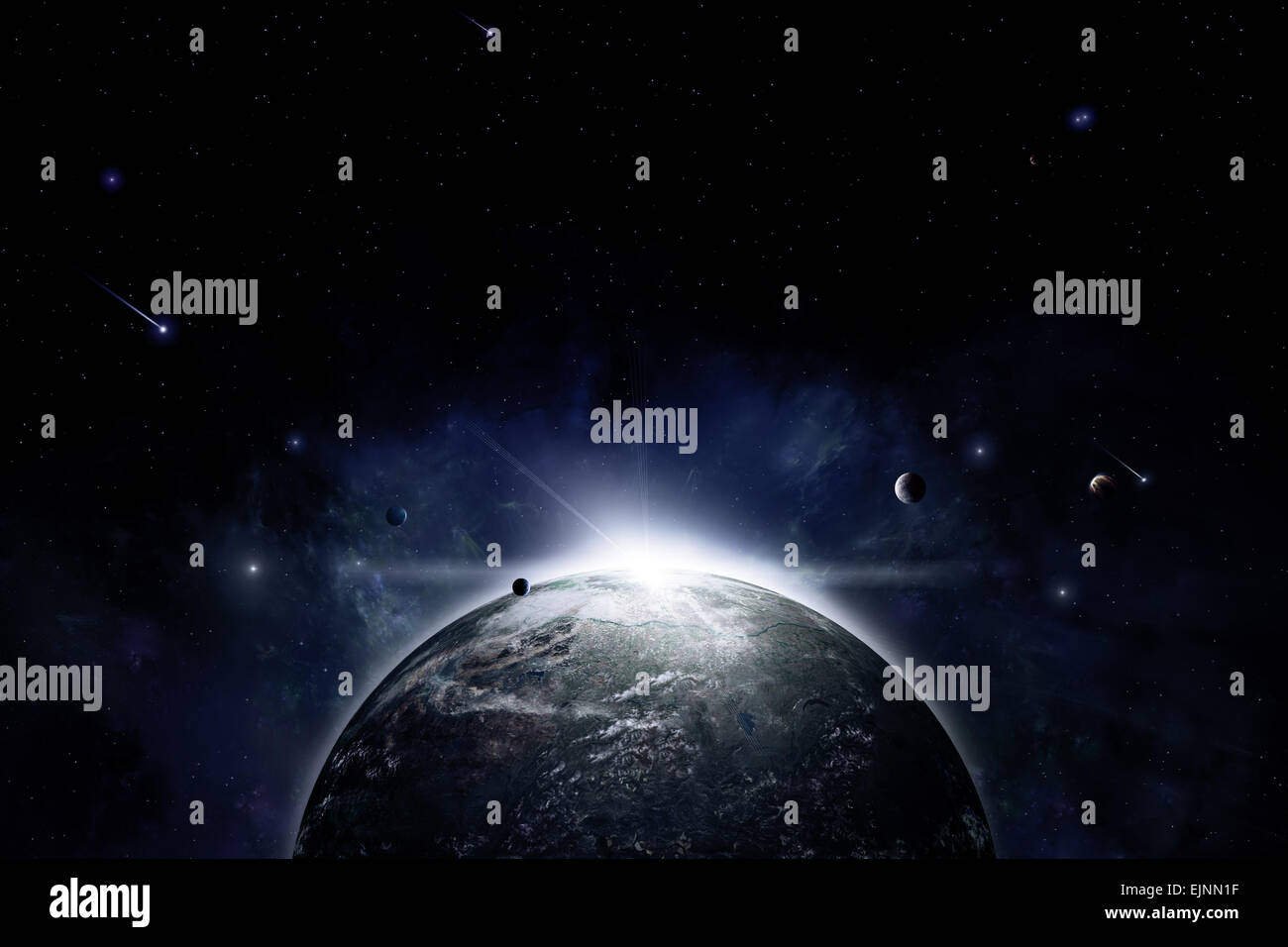 Imaginäre Weltraum abstrakte Abbildung mit Planeten und Monde Stockfoto