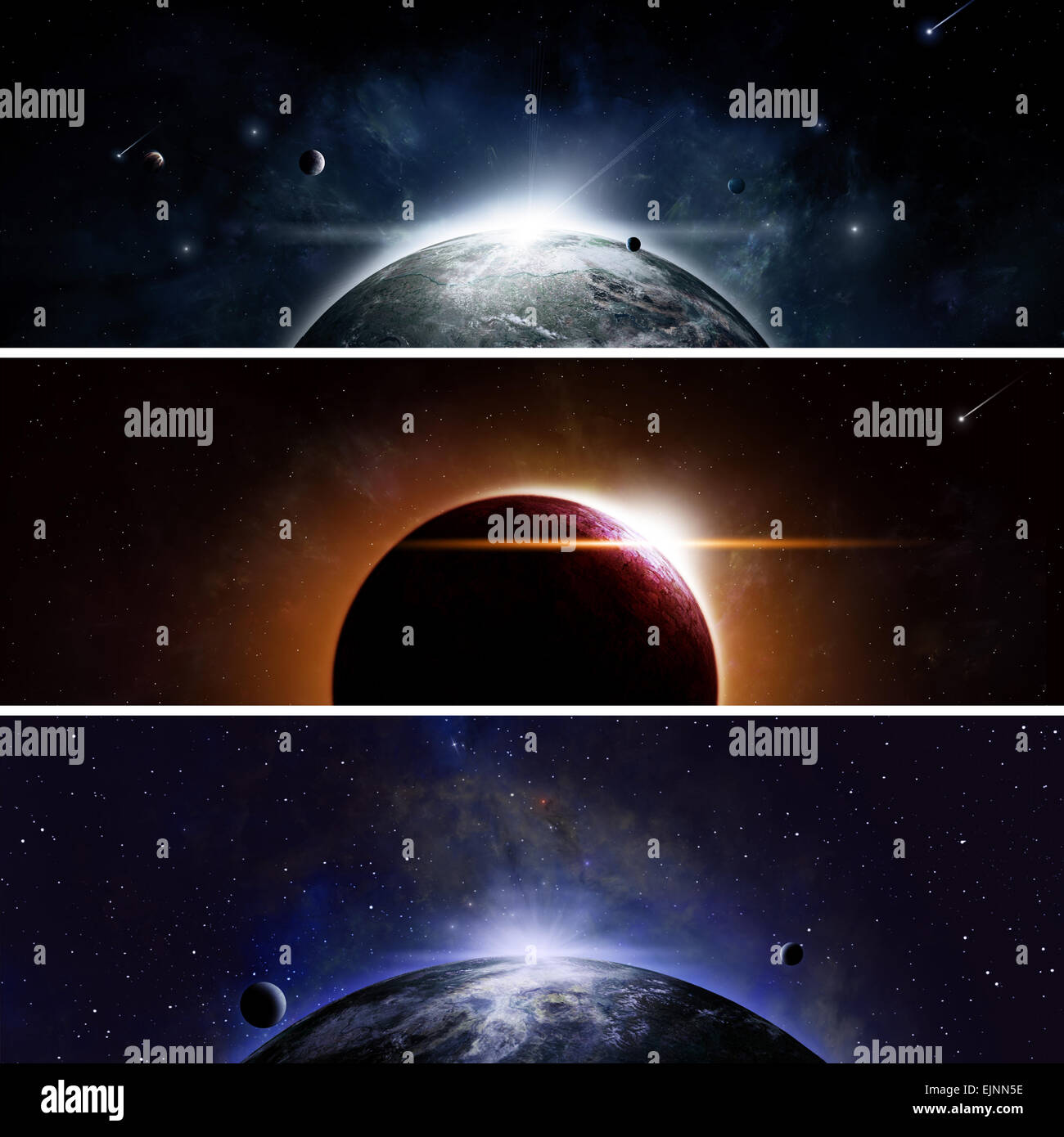 Imaginären Raum und Astronomie Banner mit Sonnenfinsternis Stockfoto