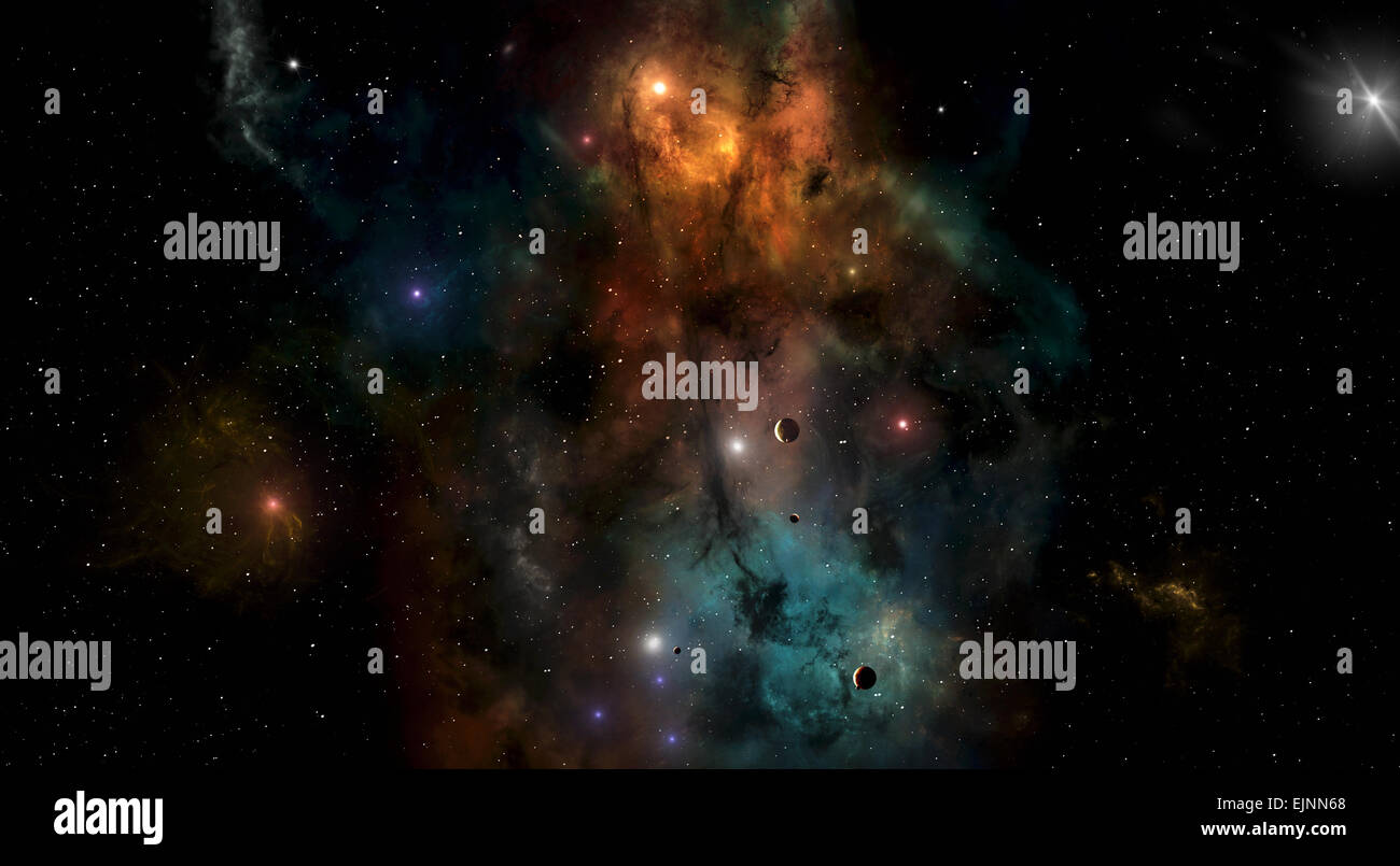 imaginäre Weltraum Sterne eingereicht mit Nebel Sterne und Planeten Stockfoto