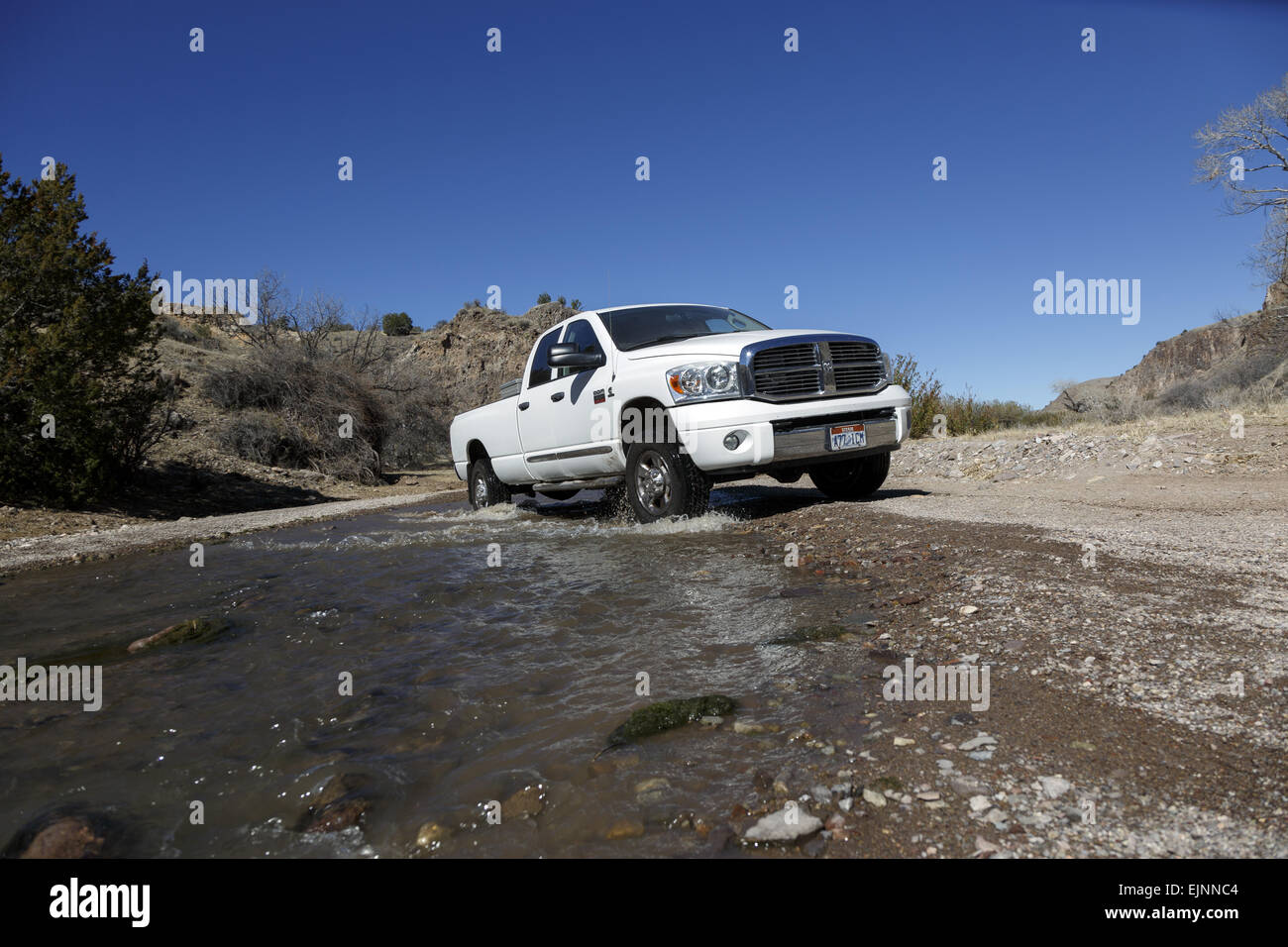 Dodge Ram 3500 Fahrt durch Wasser in Monticello Box Canyon New Mexico USA Vorderansicht Stockfoto