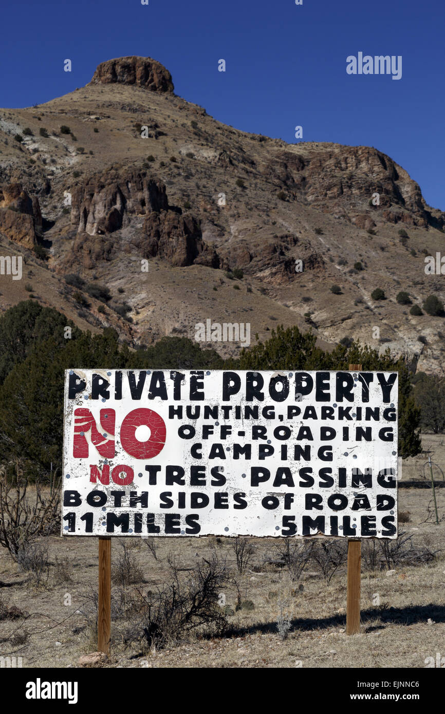 Private Eigenschaft Zeichen in Monticello Box Canyon New Mexiko USA Stockfoto