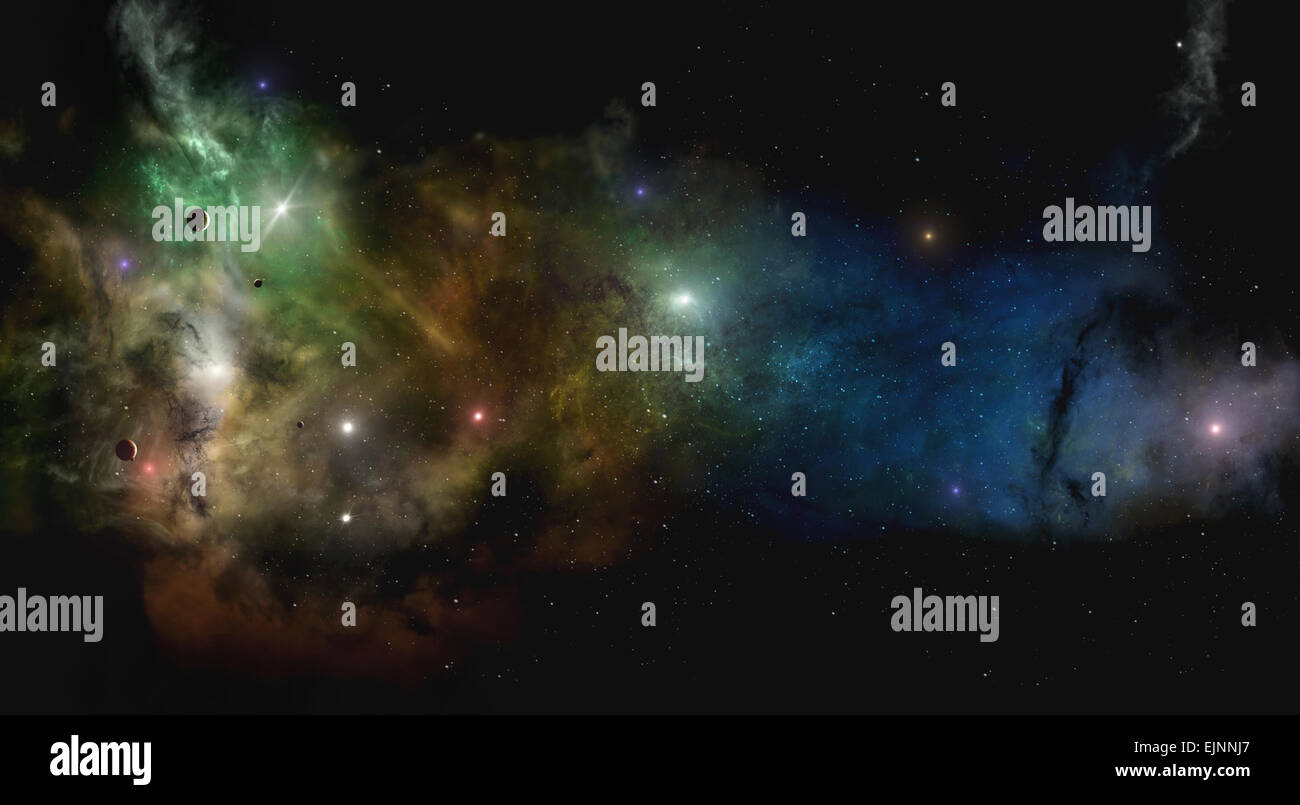 imaginäre Weltraum Sterne eingereicht mit Nebel und Planeten Stockfoto