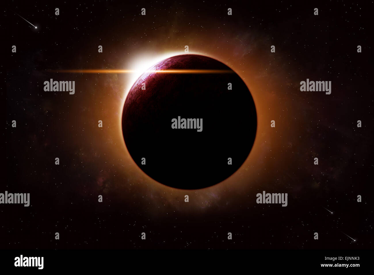 imaginäre Weltraum Eclipse abstrakte Abbildung mit Planeten und Monde Stockfoto