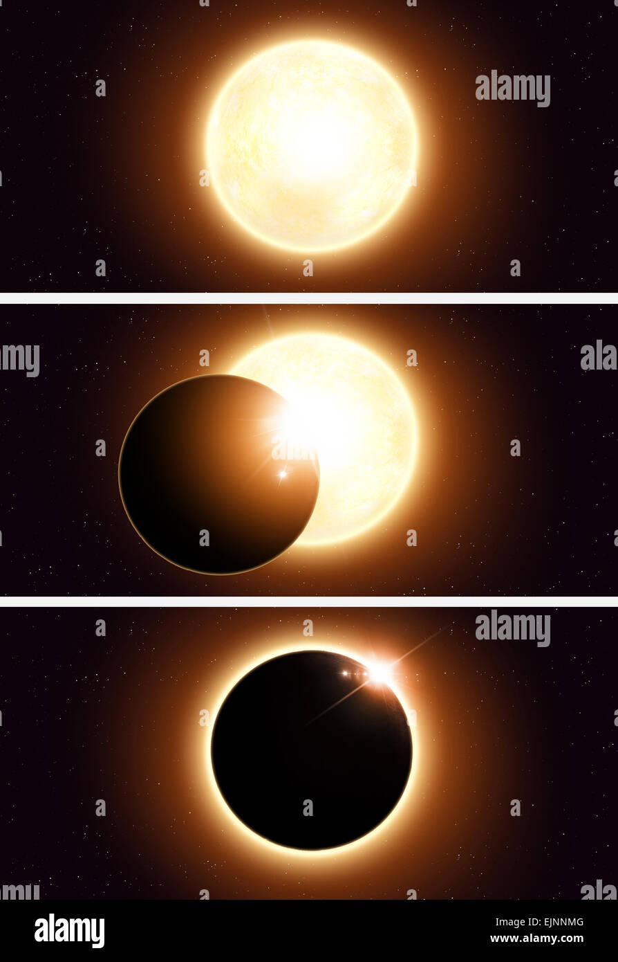 imaginäre Sonnenfinsternis Raum rote Banner mit Sternen und Lichter Stockfoto