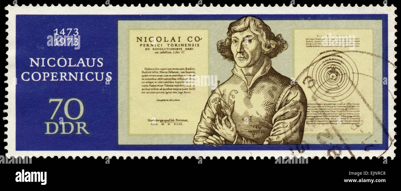 Deutsche Demokratische Republik - CIRCA 1973: Briefmarke gedruckt in DDR zeigt Nicolaus Copernicus Stockfoto