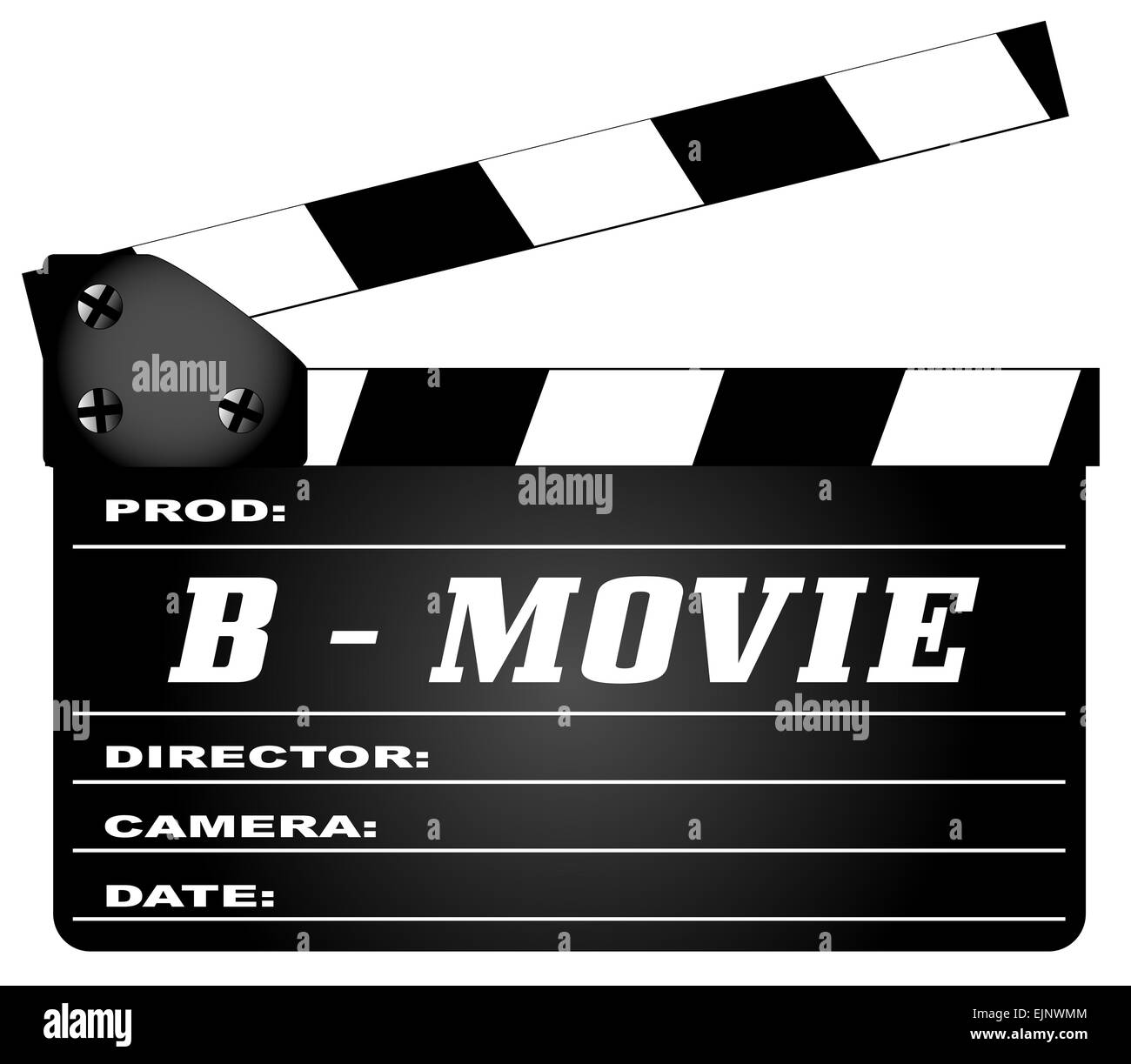 Eine typische Film-Klappe mit der Legende B-Movie, isoliert auf weiss. Stockfoto