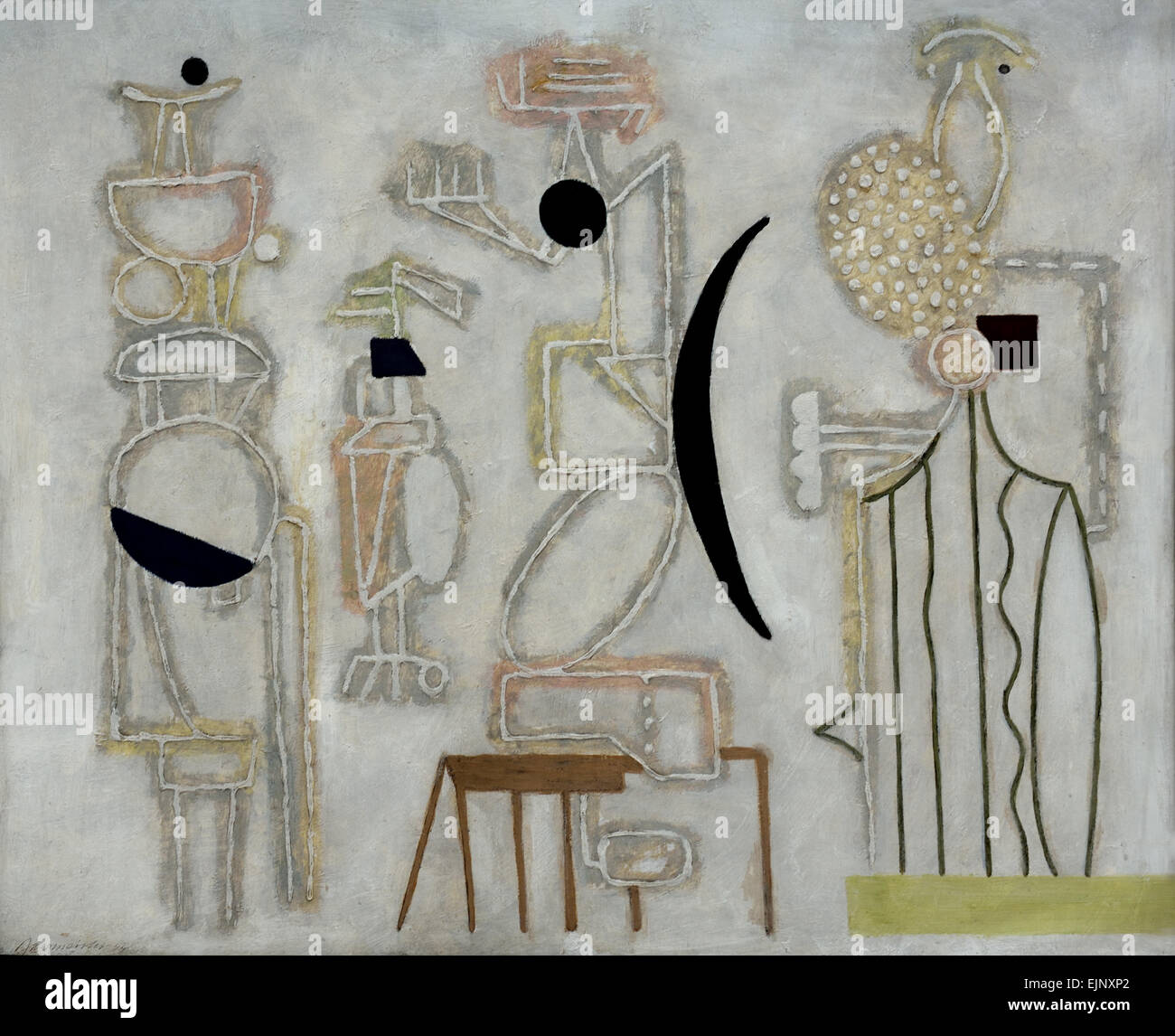 Relief mit Linien auf weißen Sockel 1944 Willy Baumeister Deutscher Deutschland Stockfoto