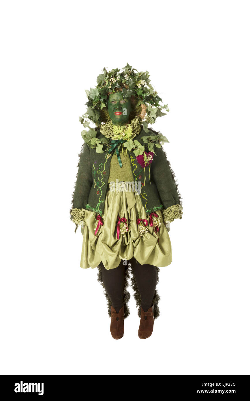 Eine Frau in Kostüm auf dem Hastings Traditional Jack auf dem Green Festival. East Sussex. England. GROSSBRITANNIEN Stockfoto