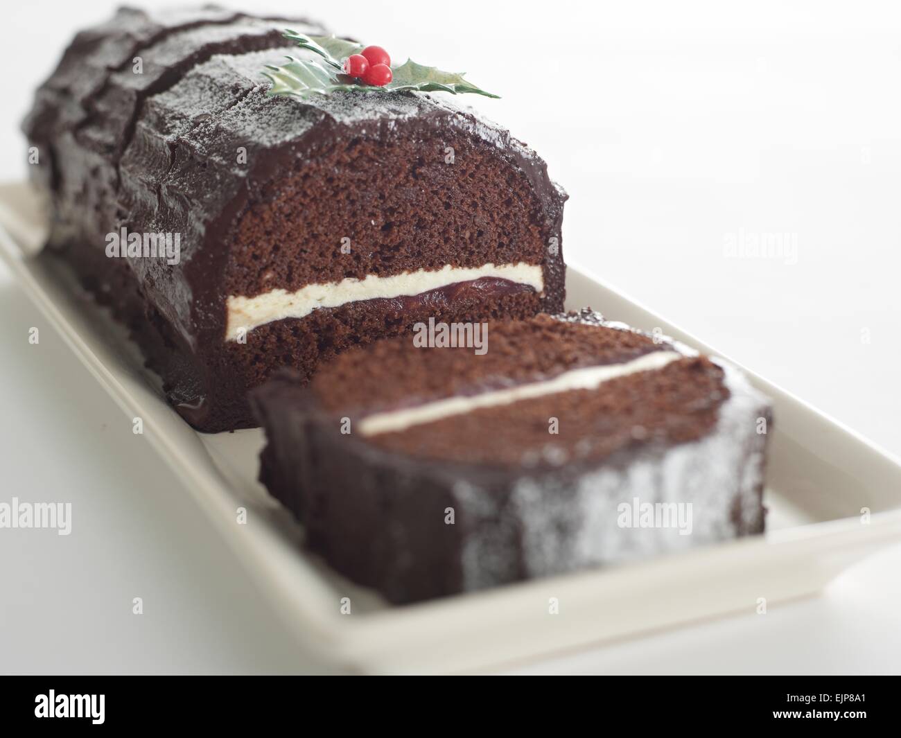 Yule Schokolade Kuchen anmelden Stockfoto