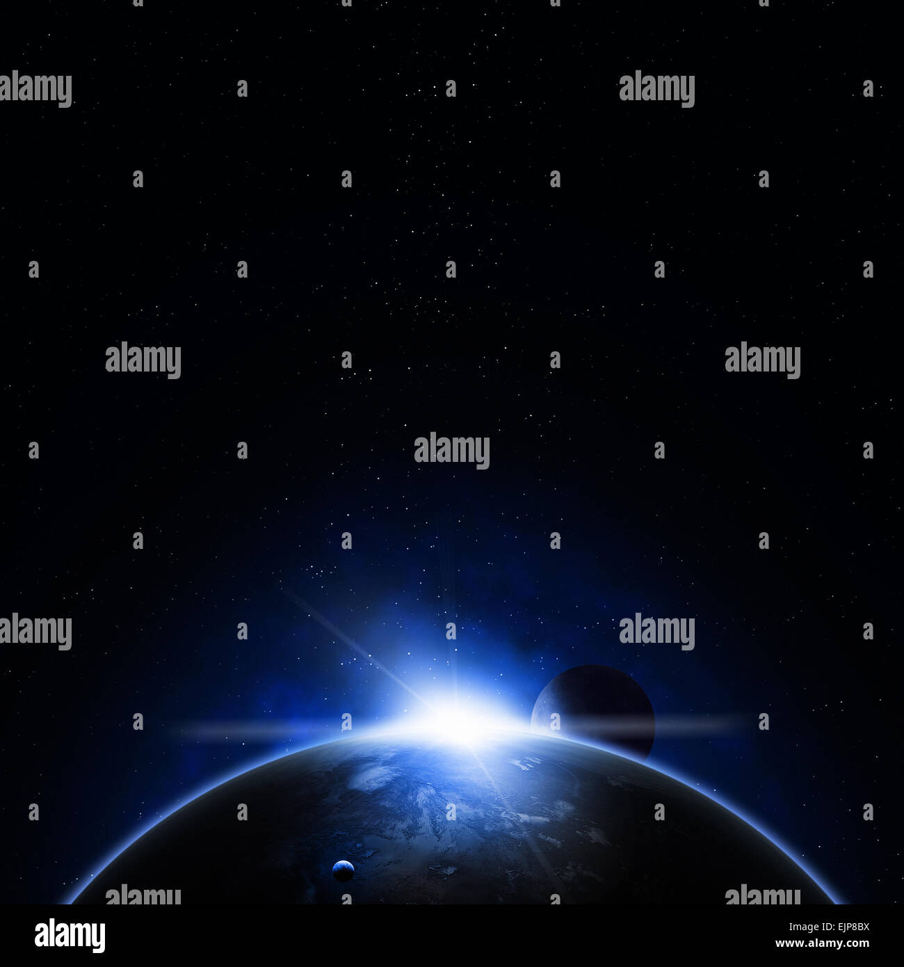 imaginäre Sonnenfinsternis Weltraum blauen Hintergrund Stockfoto