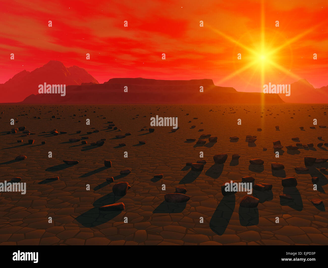 Roten fantastische Landschaft fremden Planeten 3d render Stockfoto