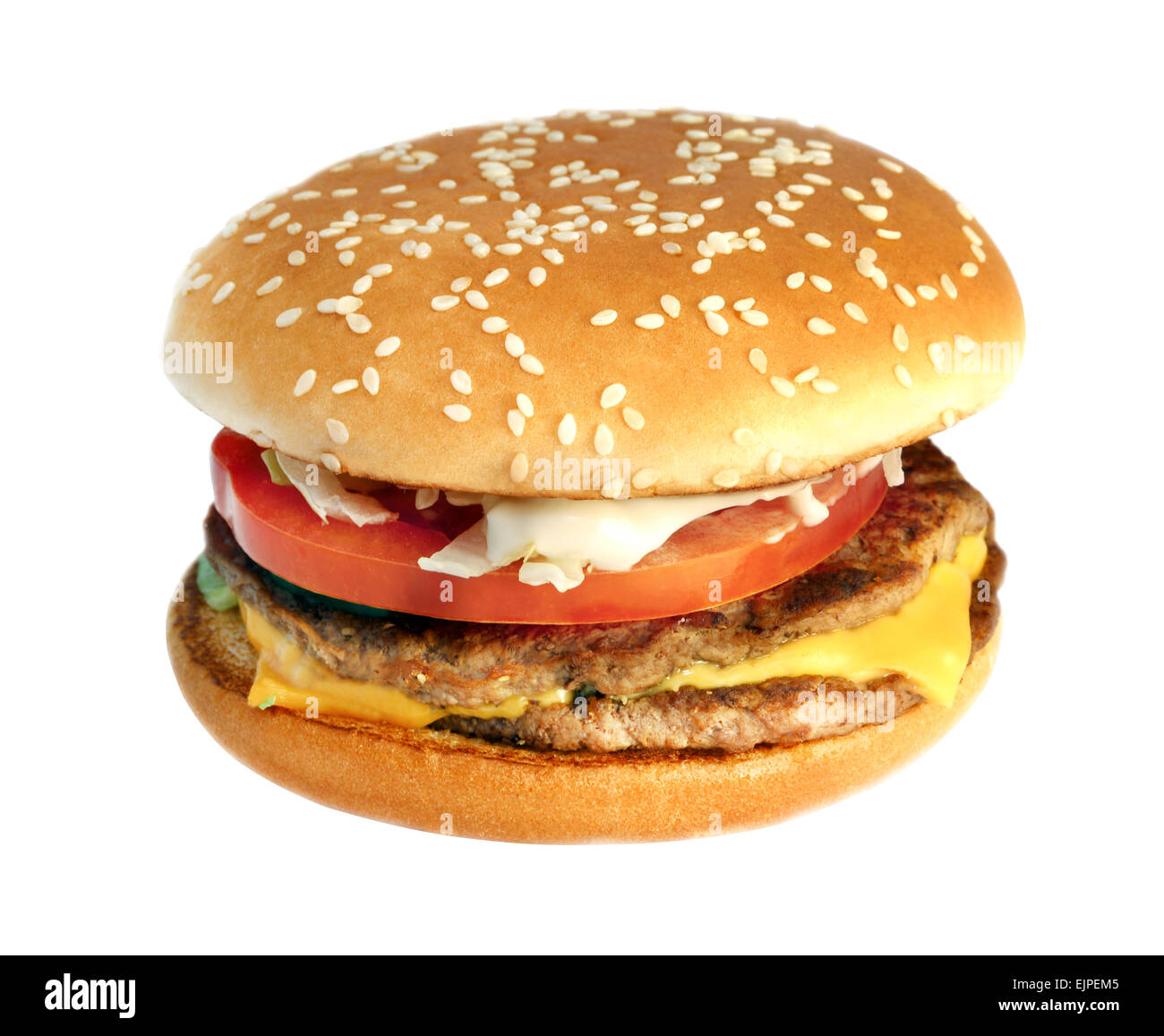 große leckere frische Burger isoliert auf weißem Hintergrund Stockfoto