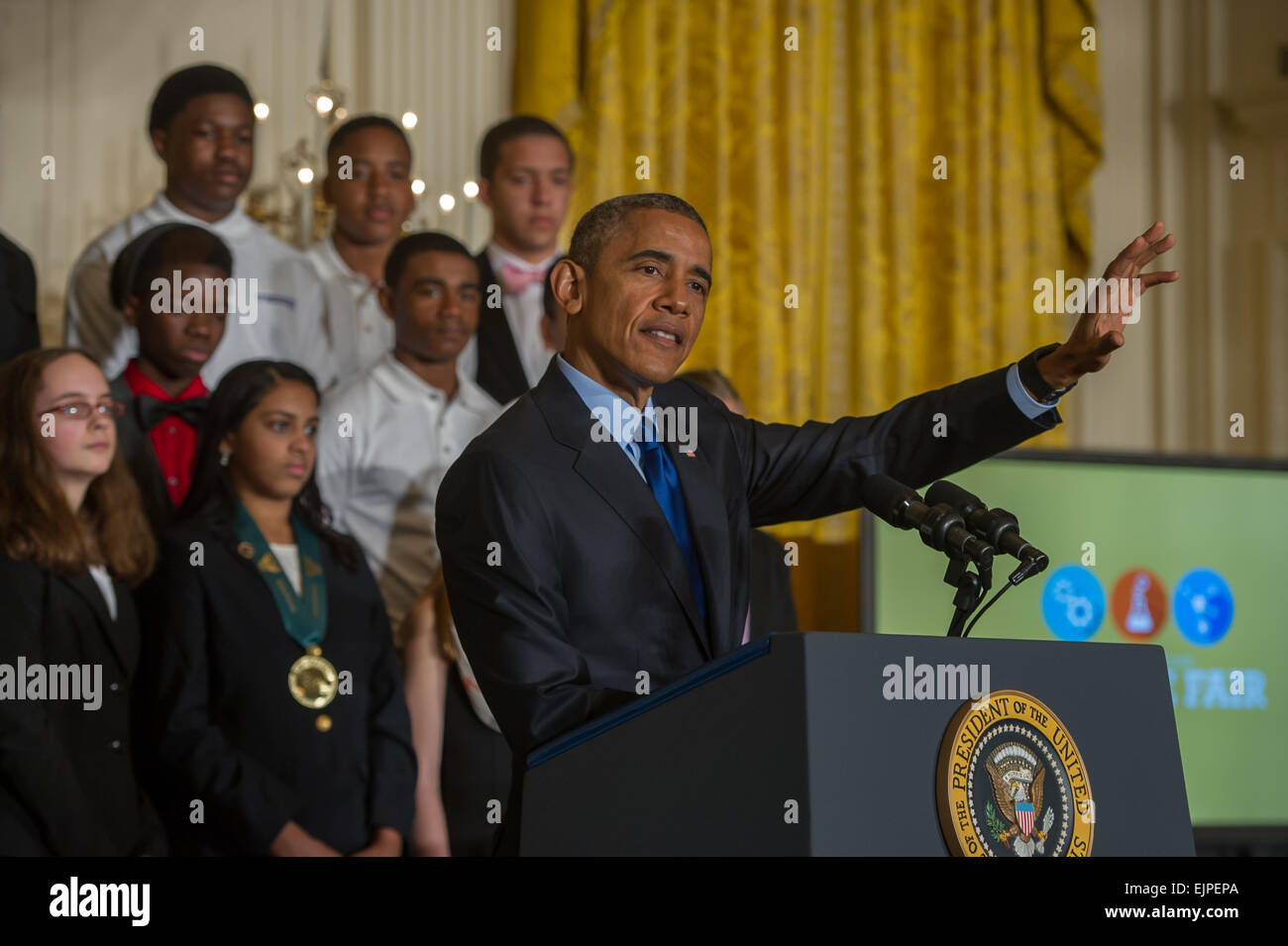 Washington DC, 23. März 2015: US-Präsident Barack Obama liefert Hinweise auf die USA & Engineering Science Festival ist eine Wissenschaft Stockfoto