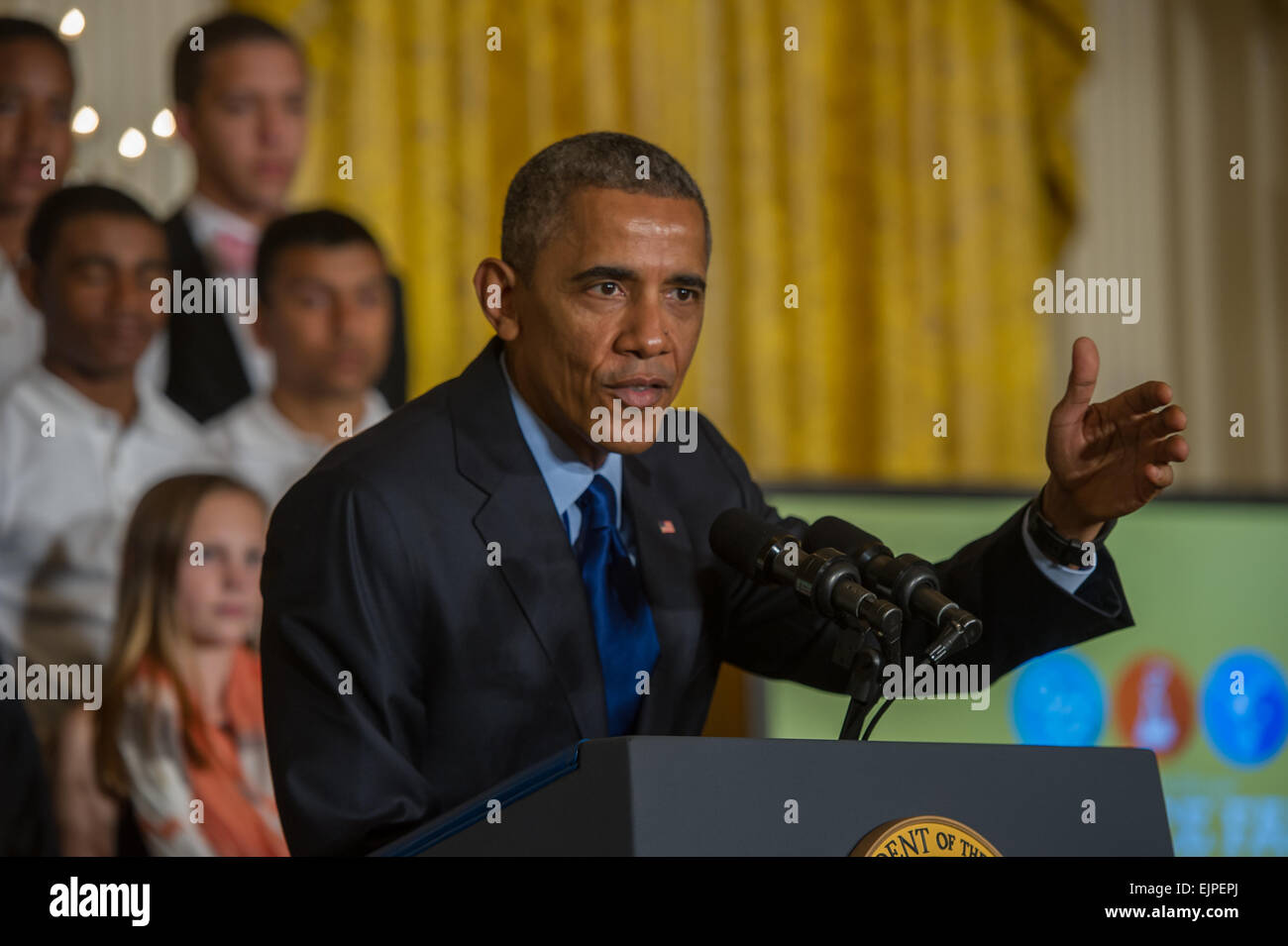 Washington DC, 23. März 2015: US-Präsident Barack Obama liefert Hinweise auf die USA & Engineering Science Festival ist eine Wissenschaft Stockfoto