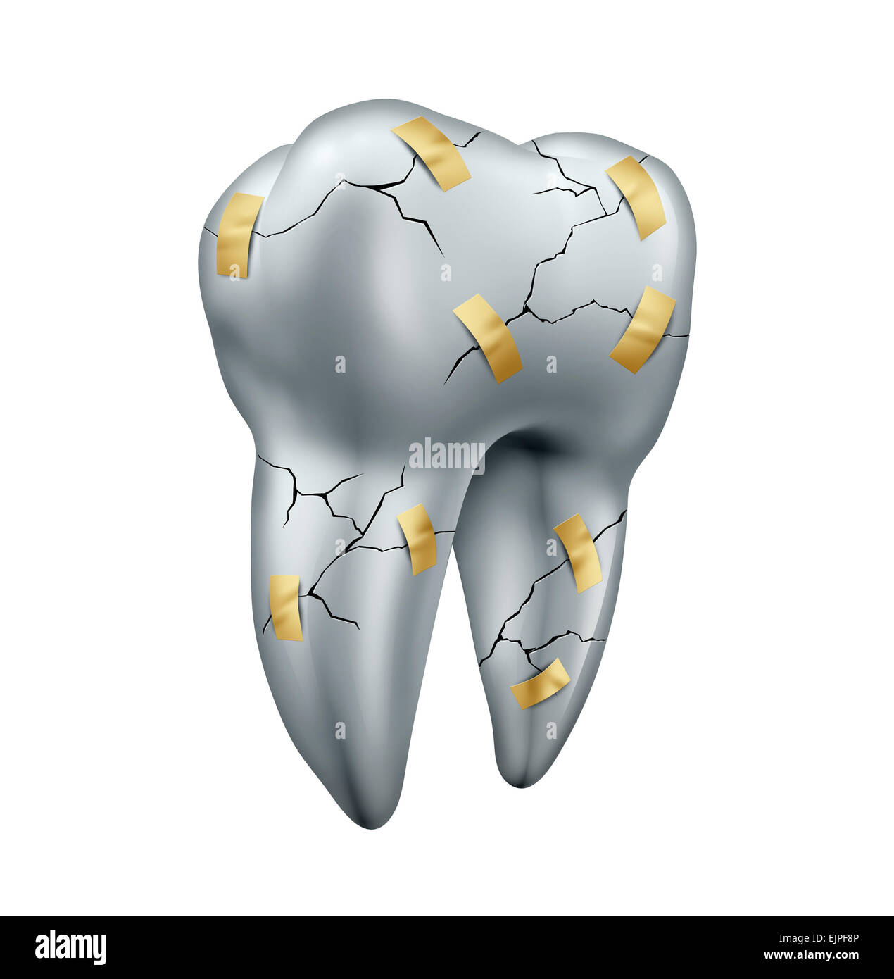Zahn Reparatur dental Konzept als Gesundheitswesen Symbol für Zahnarzt Chirurgie oder reparieren oder reparieren beschädigte Zähne durch Karies oder cav Stockfoto