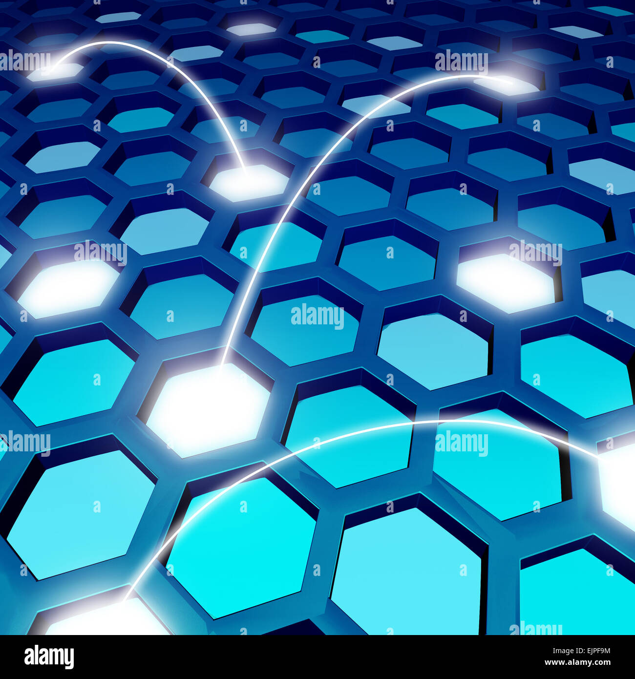 Kommunikation Netzwerk blauen Hintergrund oder globale Technologie-Hintergrund als social-Networking-Symbol mit drei dimensionale Patte Stockfoto