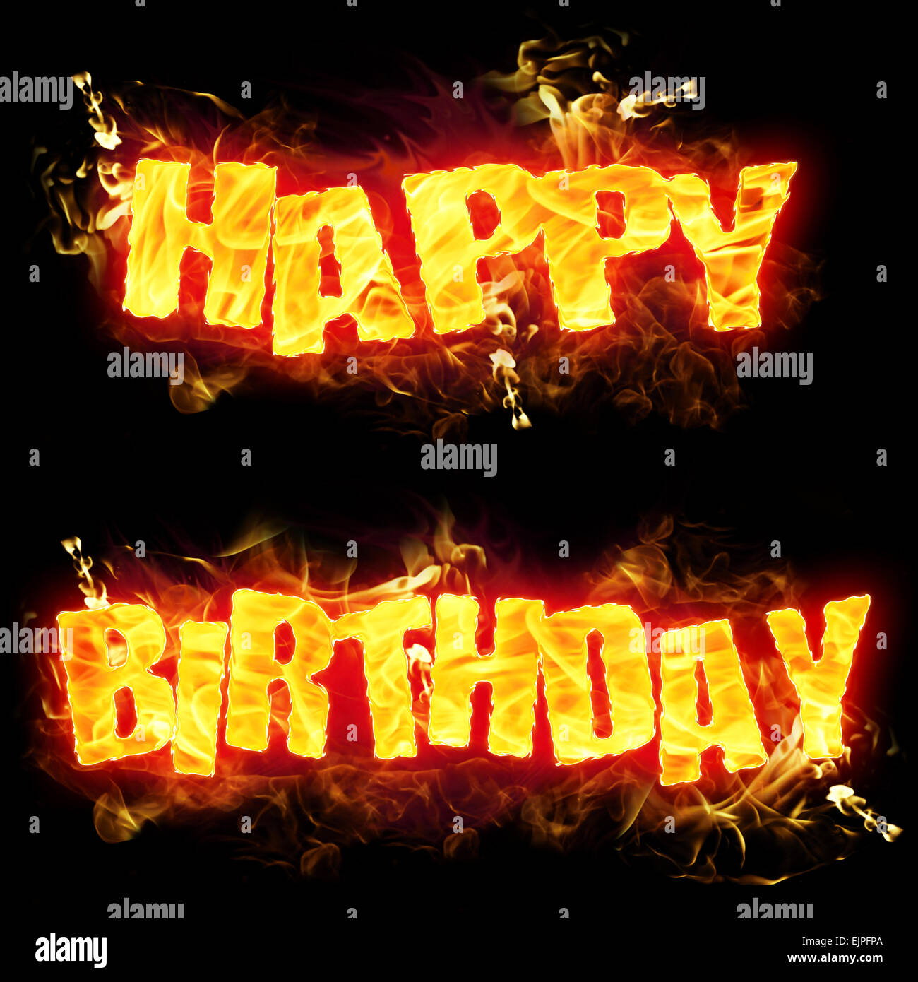 Happy Birthday Text in brennenden Flammen Feuer Stockfotografie Alamy