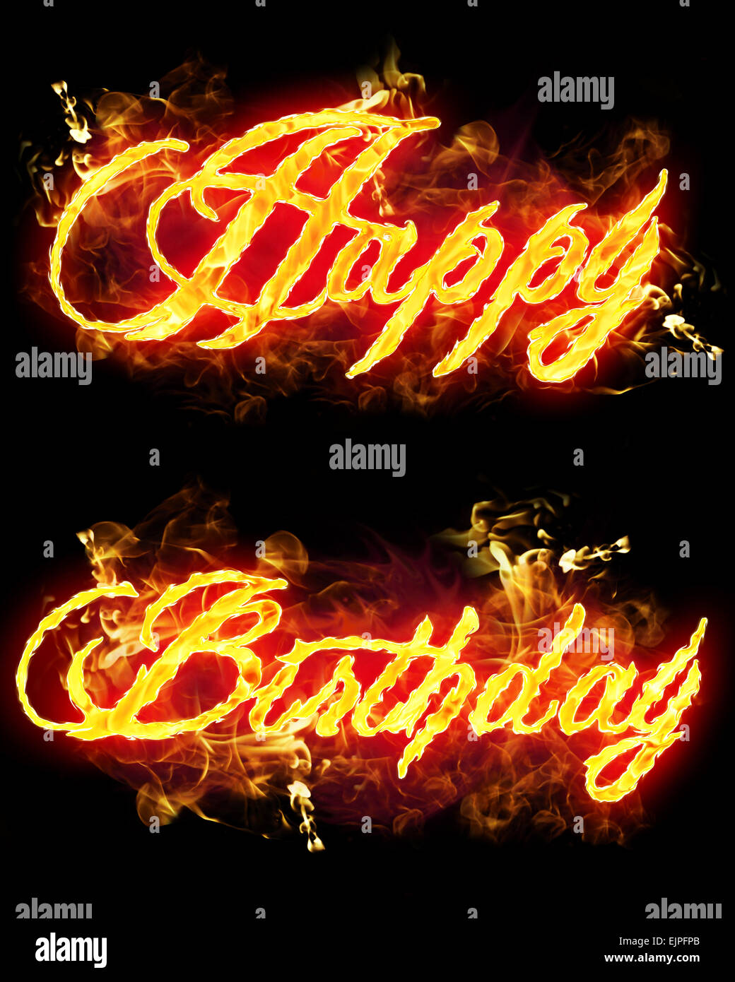 Happy Birthday Text in brennenden Flammen Feuer Stockfotografie Alamy