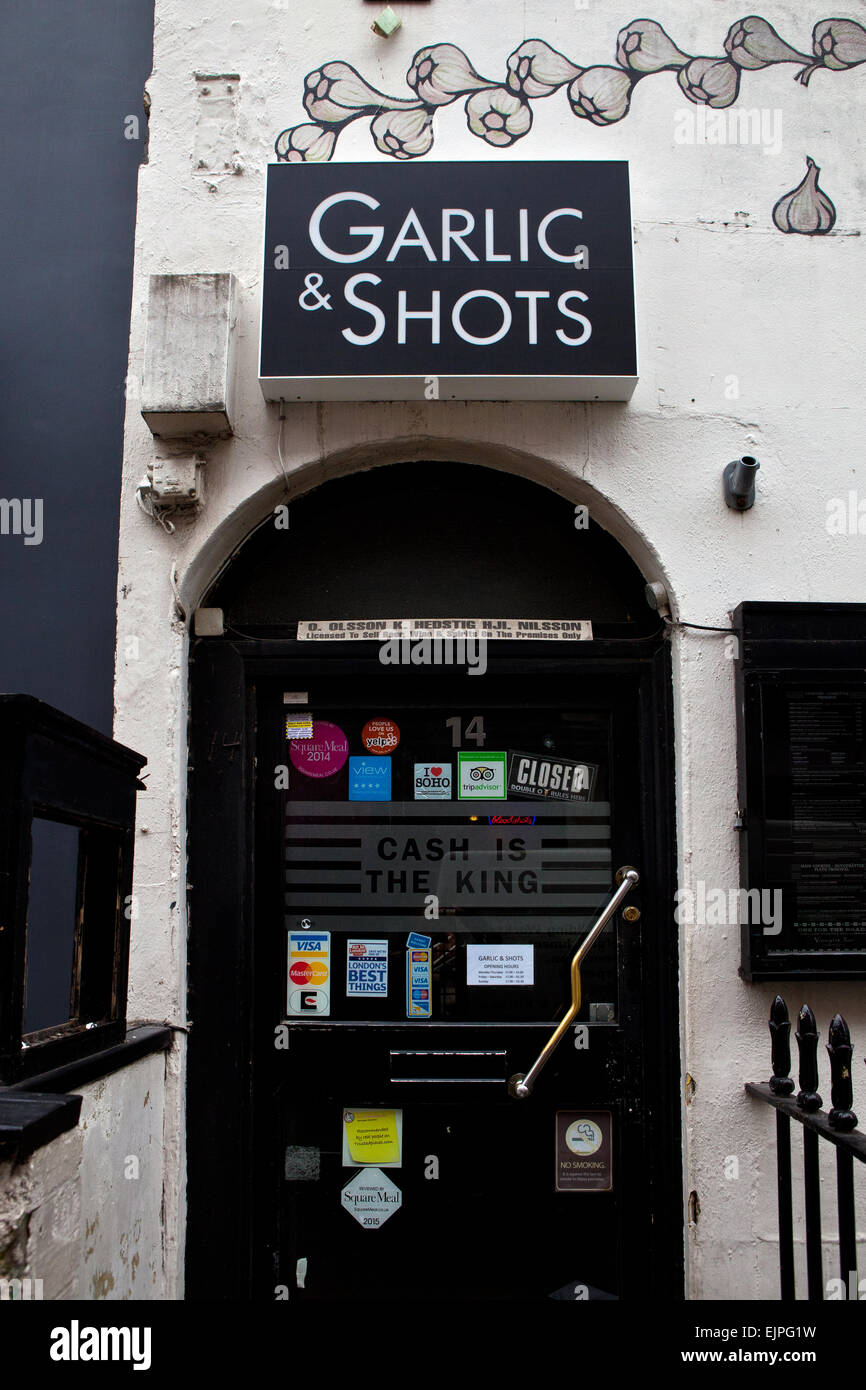 Knoblauch & Aufnahmen Bar, Soho, London Stockfoto