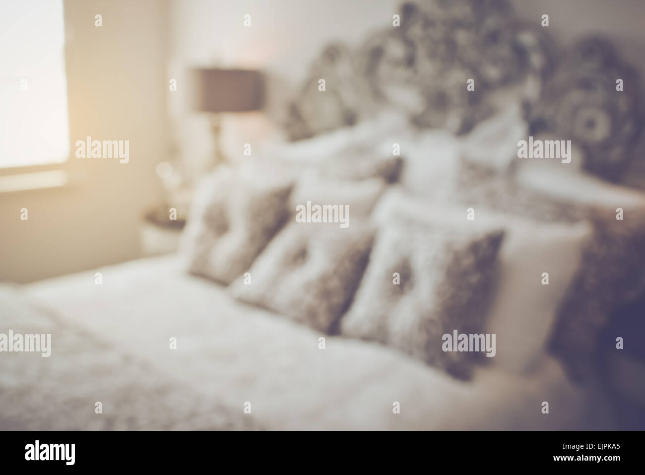 Verschwommene Hauptschlafzimmer mit Instagram Retrostil Filter Stockfoto