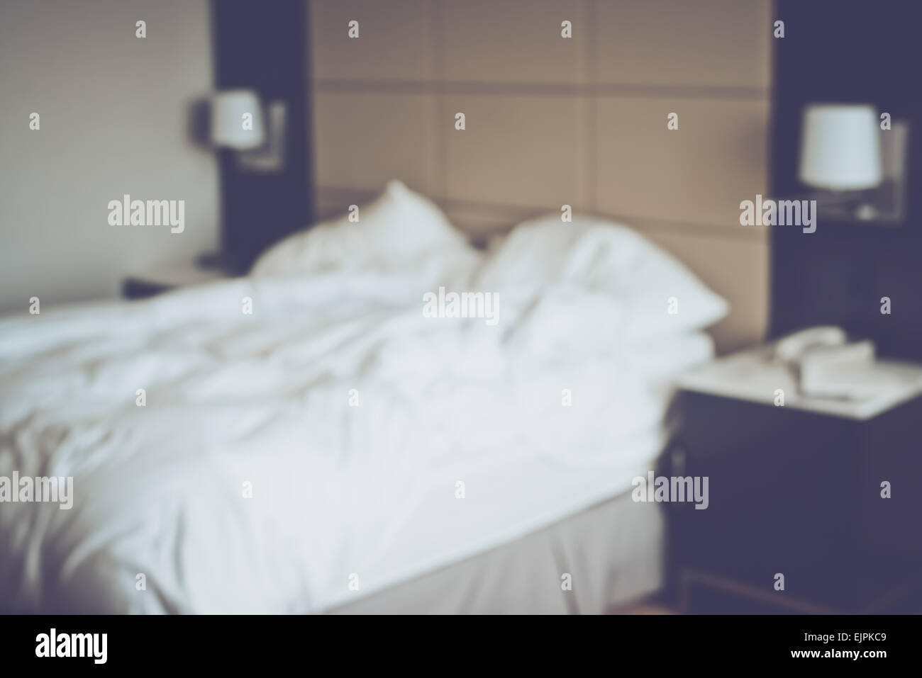 Verschwommene Hotelzimmer Mit Bett Und Nachttisch Mit Retro