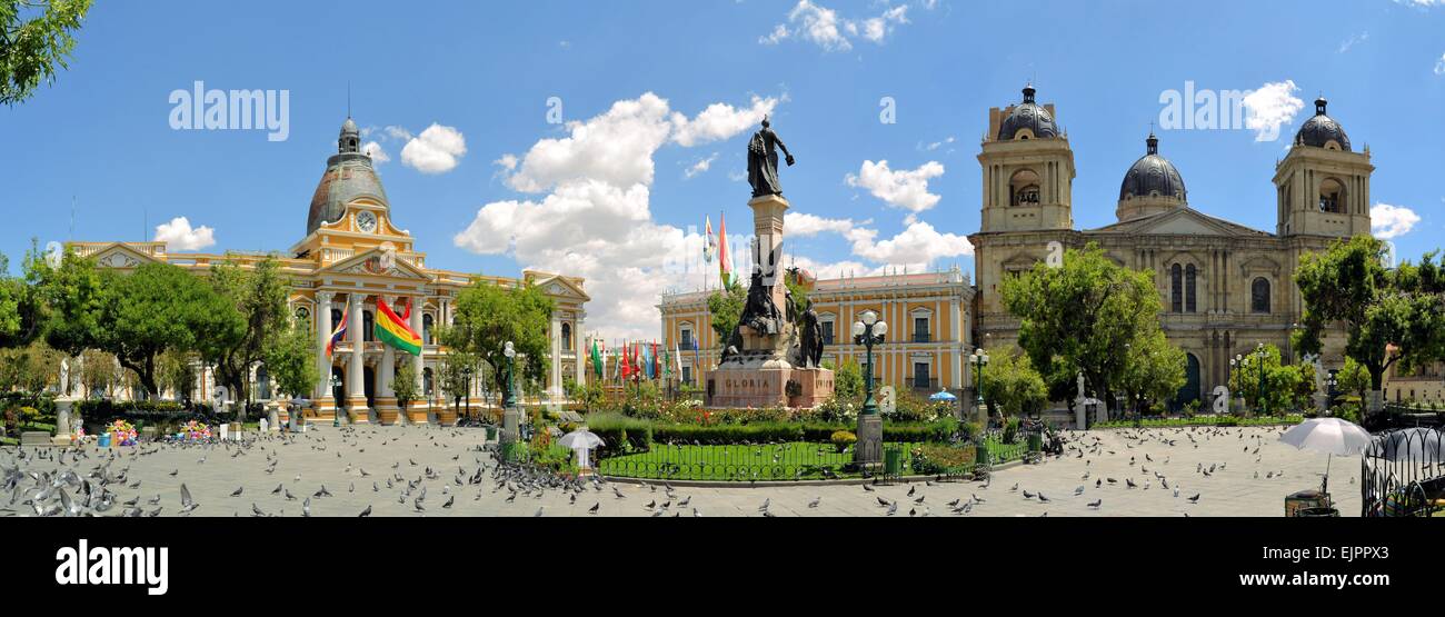 Plaza Murillo, Präsidentenpalast und die Kathedrale, La Paz, Bolivien Stockfoto