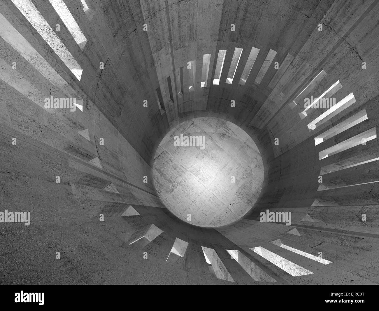 Abstrakte konkrete Rundturm Interieur mit Fenstern platziert in Helix, 3d illustration Stockfoto