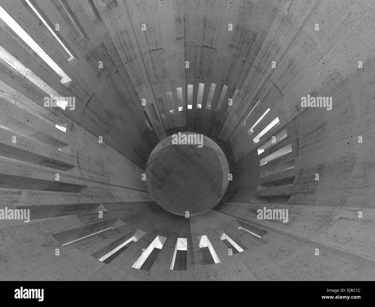 Abstrakte konkrete Rundturm Interieur mit Fenstern platziert in Spiralform, 3d illustration Stockfoto