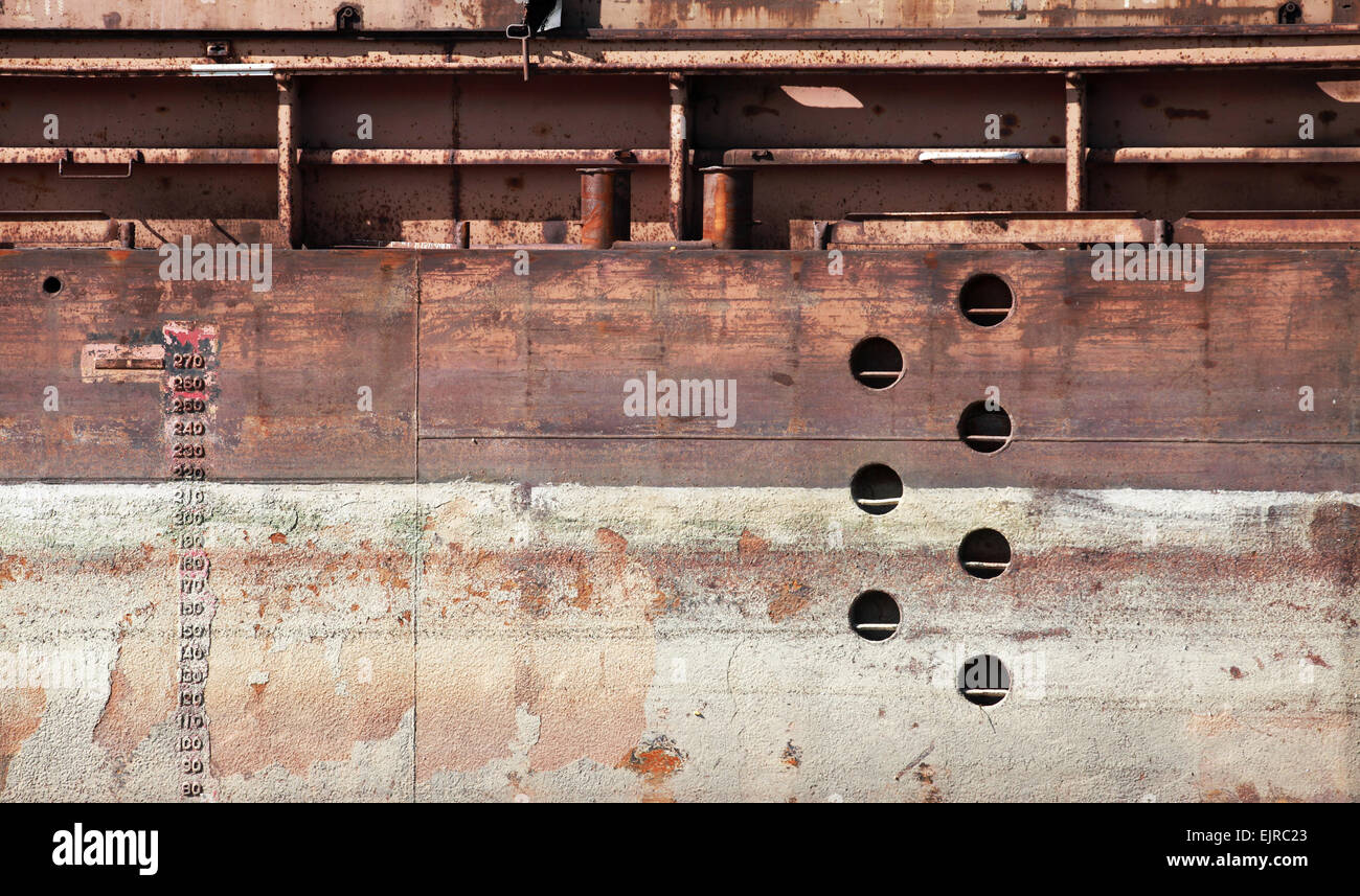 Detaillierten alten verrosteten Kahn Rumpf Foto Hintergrundtextur Stockfoto