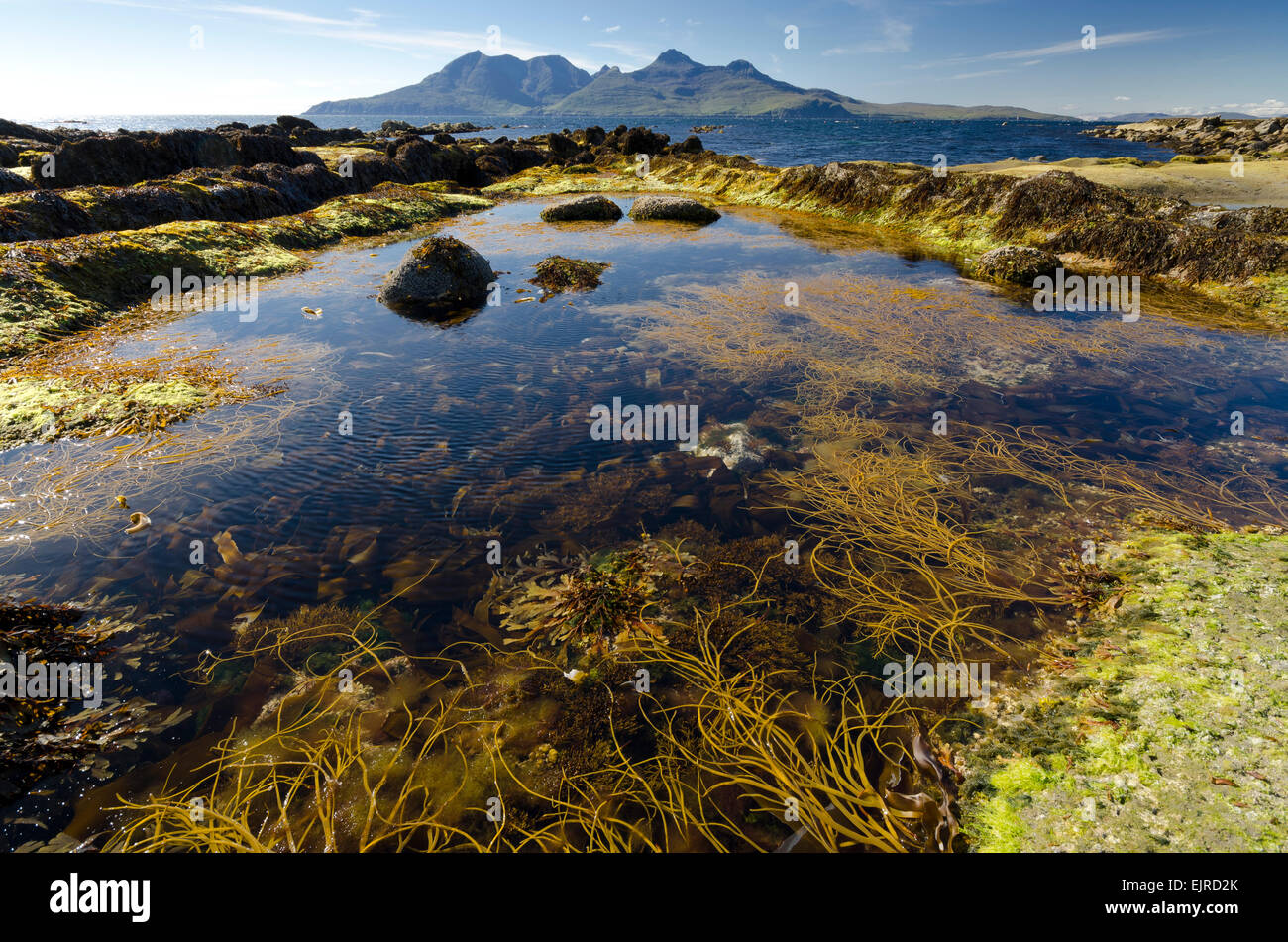 Blick auf Insel rum von Laig Bucht Insel eigg Stockfoto