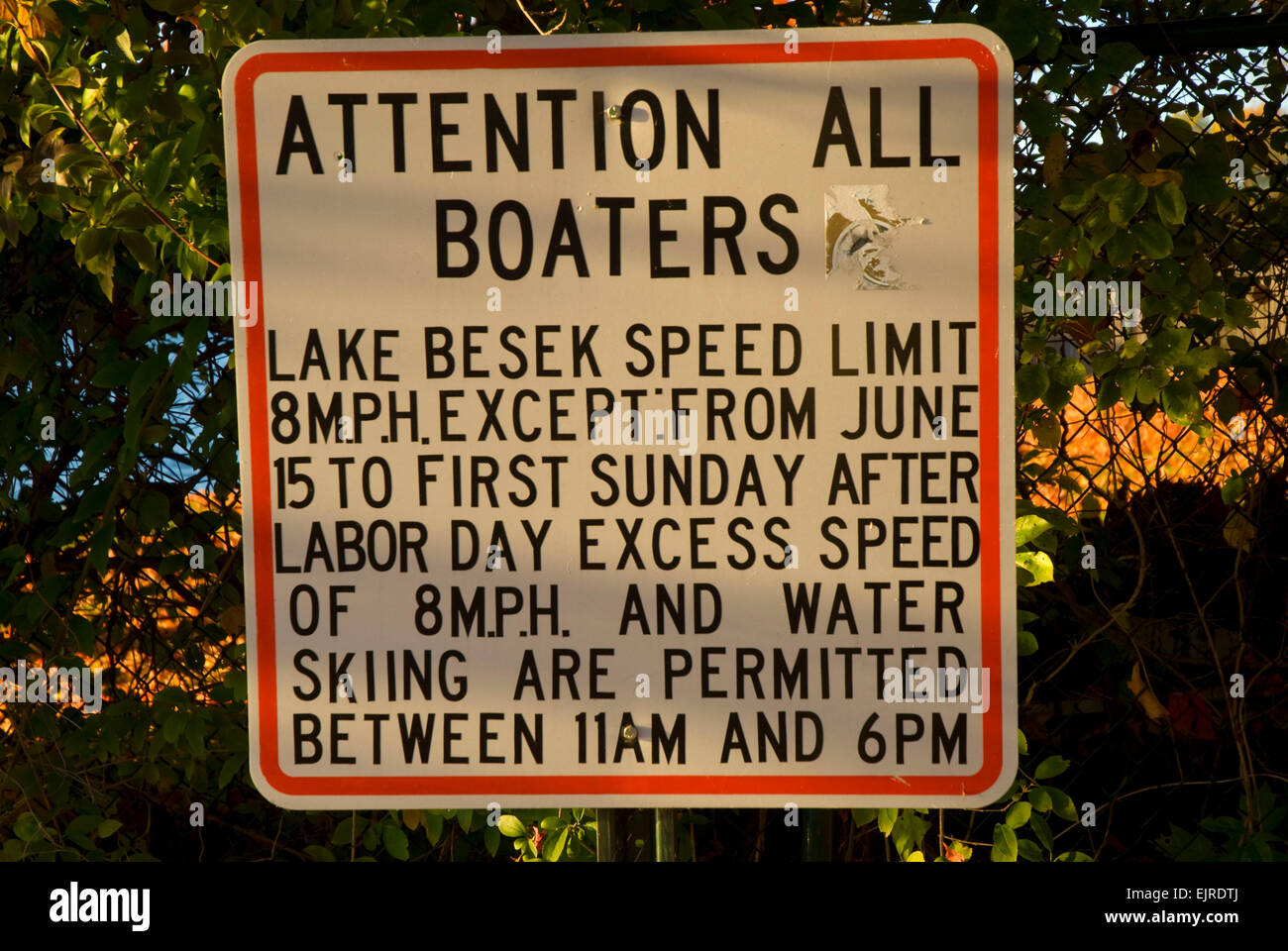 Bootsfahrer Zeichen, Beseck Lake State Boot starten, Connecticut Stockfoto